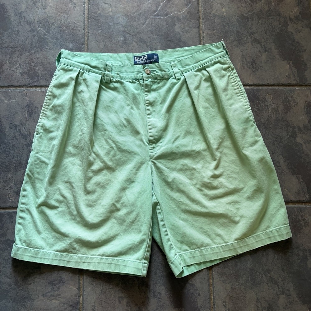 90s Vintage Polo Ralph Lauren Tyler Shorts Size 36 Mint Green Pleated Chino